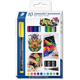 Staedtler Lumocolor 317 - Pacote com 10 Marcadores Permanentes - Ponta Redonda Média - Largura da Linha Aprox. 1mm - Tampa com C