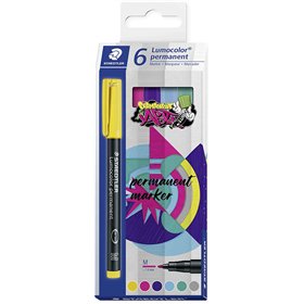 Staedtler Lumocolor 317 - Pacote com 6 Marcadores Permanentes - Ponta Redonda Média - Largura da Linha Aprox. 1mm - Tampa com Cl