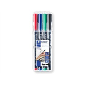 Staedtler Lumocolor 317 - Pacote com 4 Marcadores Permanentes - Ponta Redonda Média - Largura da Linha Aprox. 1mm - Tampa com Cl