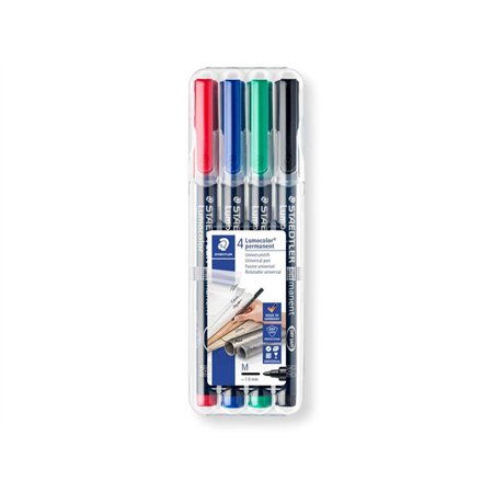 Staedtler Lumocolor 317 - Pacote com 4 Marcadores Permanentes - Ponta Redonda Média - Largura da Linha Aprox. 1mm - Tampa com Cl