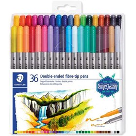 Staedtler 3200 - Pacote com 36 Marcadores de Ponta Dupla - Resistentes à Pressão - Cores Sortidas