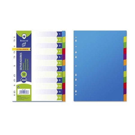 Conjunto de 12 divisórias Bismark - Tamanho A4 - Extra grossas - Feitas de polipropileno - Cores sortidas