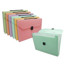 Pasta sanfonada Bismark com 12 compartimentos A4, em polipropileno - Fecho de pressão - Cores pastel sortidas