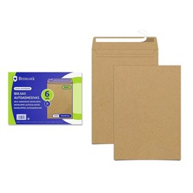 Pacote com 6 envelopes de papel kraft Bismark, 90 g/m² - Dimensões 184 x 261 mm - Fecho autoadesivo - Marrom