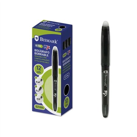 Caneta Esferográfica Apagável Bismark Fix - Ponta de 0,7 mm - Com Tampa - Preta