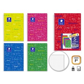 Pacote Dourado com 5 Cadernos de Matérias, Tamanho Fólio, 80 Folhas, 90gsm, Quadriculado 4x4 - Resistente - Capa Plástica - Idea