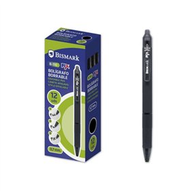 Caneta Esferográfica Retrátil Apagável Bismark Fix - Ponta Fina 0,7mm - Com Clipe - Preta