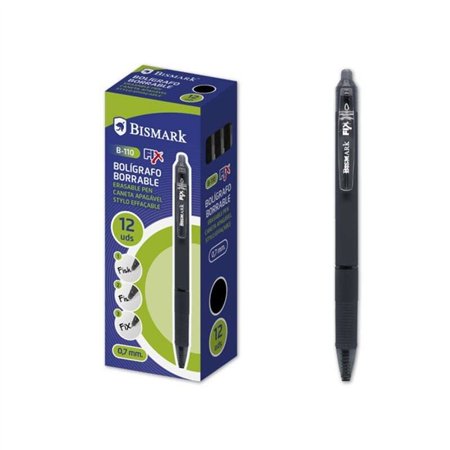 Caneta Esferográfica Retrátil Apagável Bismark Fix - Ponta Fina 0,7mm - Com Clipe - Preta