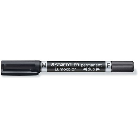 Marcador permanente Staedtler Lumocolor 348 com ponta dupla M e F - Secagem rápida - Preto