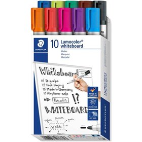 Marcadores para quadro branco Staedtler Lumocolor 351, pacote com 10 unidades - Ponta de aproximadamente 2 mm - Secagem rápida -