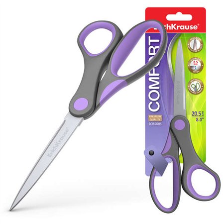 Tesoura Erichkrause Comfort - Lâminas em aço inoxidável - Afiação dupla avançada - Resistente à corrosão - Cabos ergonômicos - C