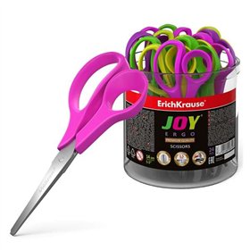Tesoura Erichkrause Joy Ergo - Lâminas de aço inoxidável - Pontas arredondadas - Resistente à corrosão - Cabos ergonômicos - Pre