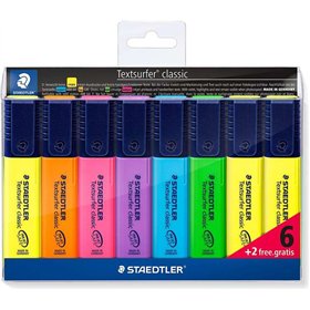 Staedtler Textsurfer Classic 364 - Pacote com 8 Marcadores Fluorescentes - Ponta Chanfrada de 1-5mm (Aproximadamente) - Secagem 
