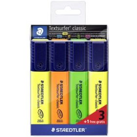 Staedtler Textsurfer Classic 364 - Pacote com 4 Marcadores Fluorescentes - Secagem Rápida - Espessura da Linha de 1 a 5 mm (Apro