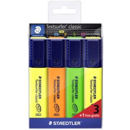 Staedtler Textsurfer Classic 364 - Pacote com 4 Marcadores Fluorescentes - Secagem Rápida - Espessura da Linha de 1 a 5 mm (Apro