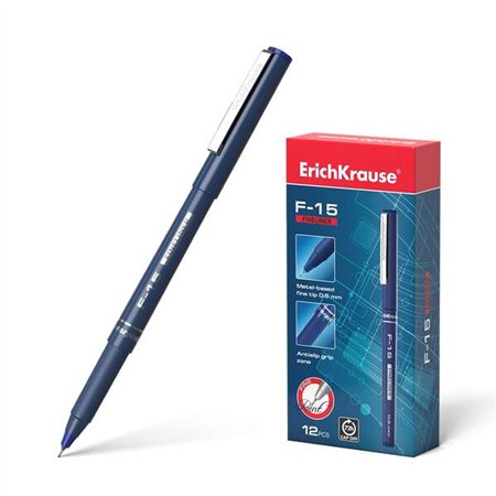 Marcador de ponta fina Erichkrause F-15 - Espessura da linha de 0,6 mm - Clipe de metal - Azul