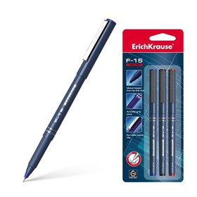 Conjunto de 3 Marcadores de Ponta Fina Erichkrause F-15 - Espessura da Linha 0,6 mm - Clipe Metálico - Preto, Azul e Vermelho