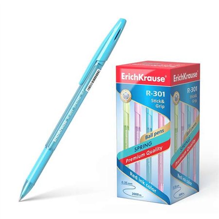 Caneta Esferográfica Erichkrause R-301 Spring Stick&Grip 0.7 - Corpo Hexagonal Translúcido - Área de Empunhadura Emborrachada e 