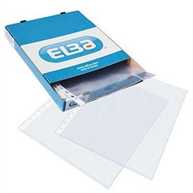 Pacote com 100 capas plásticas multifuradas Elba, 90 mícrons - Tamanho A4 - Acabamento em couro laranja - Transparentes