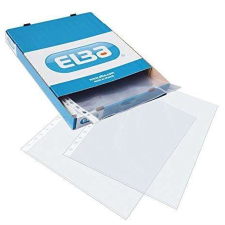 Pacote com 100 capas plásticas multifuradas Elba, 90 mícrons - Tamanho A4 - Acabamento em couro laranja - Transparentes