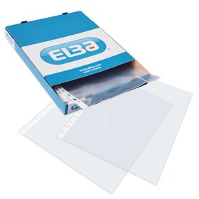Pacote com 100 capas protetoras multifuros Elba, PP 70 mícrons - Tamanho fólio - Acabamento cristalino - Transparentes