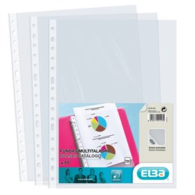 Pacote com 10 capas plásticas multifuros Elba, PP 90 mícrons - Tamanho A4 - Acabamento em couro laranja - Transparentes