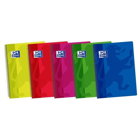 Caderno espiral clássico Oxford School, tamanho fólio, 80 folhas, pautado com margem - Capa plástica resistente - Cores sortidas