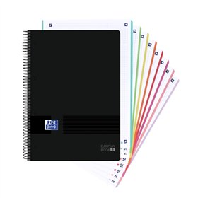 Caderno espiral Oxford Europeanbook 8 Live & Go A4+ com 160 folhas, quadriculado 5x5, 8 faixas coloridas, capa de plástico resis