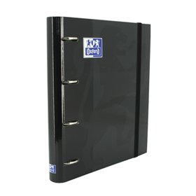 Pasta Oxford Europeanbinder Classic A4+ com argolas e refil, quadriculada 5x5 - Capa extra dura - Fecho elástico - Preta