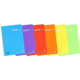 Caderno espiral Enri Plus, formato fólio, quadriculado 4x4mm - 80 folhas, papel 90gsm com margem - capa plástica - cores sortida