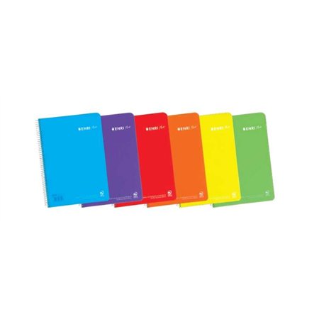 Caderno espiral Enri Plus, formato fólio, pautado com 3,5 mm - 80 folhas, papel de 90 g/m² com margem - capa plástica - cores so