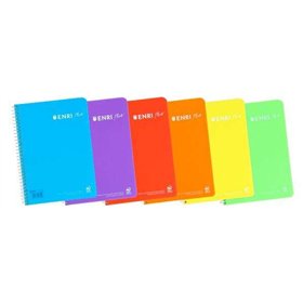 Caderno espiral Enri Plus, tamanho 3/4, pautado com margem - 80 folhas, papel de 90 g/m² - capa plástica - cores sortidas