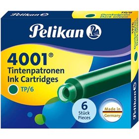 Caixa com 6 cartuchos Pelikan 4001 TP/6 - Refil para caneta tinteiro - Verde escuro