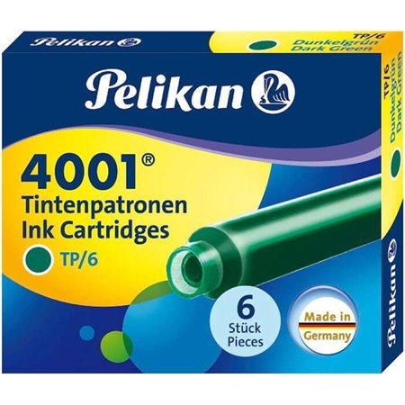 Caixa com 6 cartuchos Pelikan 4001 TP/6 - Refil para caneta tinteiro - Verde escuro