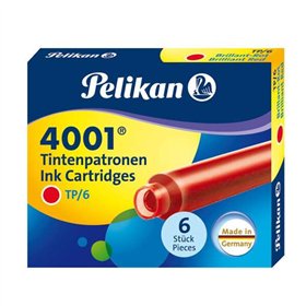 Caixa com 6 cartuchos Pelikan 4001 TP/6 - Compatíveis com canetas-tinteiro Pelikan 4001 - Vermelho