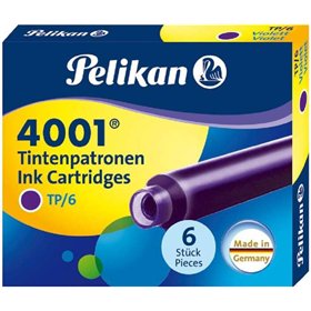 Caixa com 6 cartuchos Pelikan 4001 TP/6 - Compatíveis com canetas-tinteiro Pelikan - Cor violeta