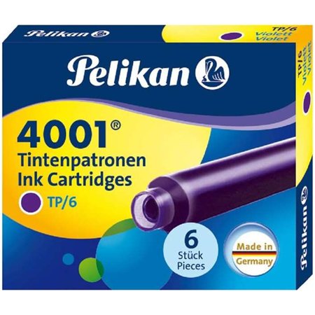 Caixa com 6 cartuchos Pelikan 4001 TP/6 - Compatíveis com canetas-tinteiro Pelikan - Cor violeta
