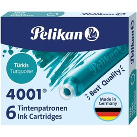 Caixa com 6 cartuchos Pelikan 4001 TP/6 - Refil para canetas-tinteiro - Azul Turquesa