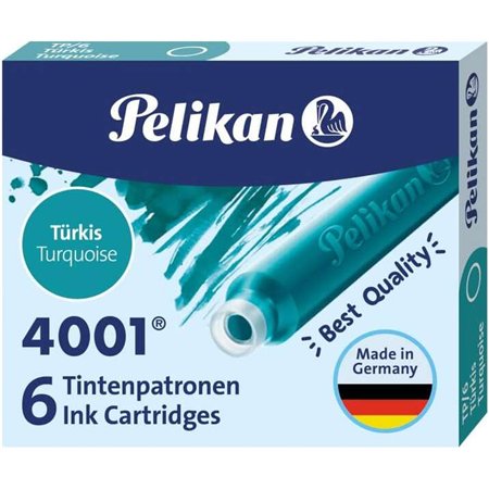 Caixa com 6 cartuchos Pelikan 4001 TP/6 - Refil para canetas-tinteiro - Azul Turquesa