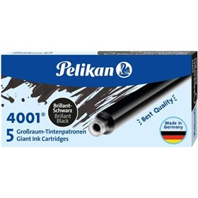 Pacote com 5 cartuchos longos Pelikan 4001 GTP/5 - Tinta de alta qualidade - Compatível com canetas-tinteiro - Preta