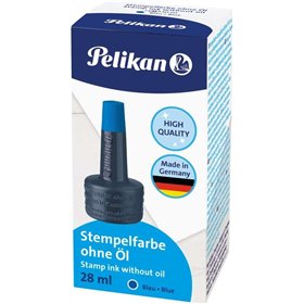 Frasco de tinta Pelikan para almofadas de carimbo 28ml - Sem óleo - Secagem rápida - À prova d'água - Azul intenso