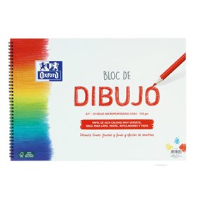 Bloco de desenho escolar Oxford A3+ espiral - Capa flexível/Capa dura - 20 folhas 130 g/m² liso