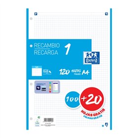 Papel para recarga Oxford School A4, 120 folhas, quadriculado 5x5mm - 4 furos - faixa turquesa