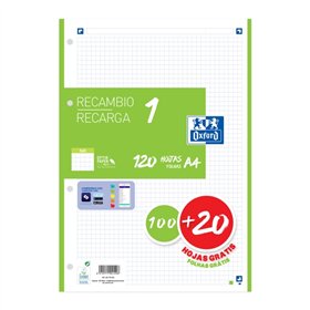 Papel para recarga Oxford School A4, 120 folhas, quadriculado 5x5mm - 4 furos - faixa verde
