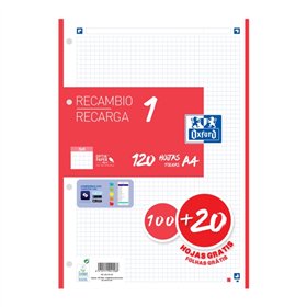 Papel para recarga Oxford School A4, 120 folhas, quadriculado 5x5mm - 4 furos - faixa vermelha