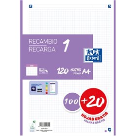 Papel para recarga Oxford School A4, 120 folhas, quadriculado 5x5mm - 4 furos - faixa lilás