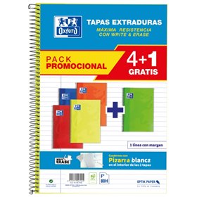 Conjunto Oxford School Classic Write&Erase 4+1 Fº - Caderno Espiral - Capa Extra Dura - 1 Linha com Margem - 80 Folhas - Cores S