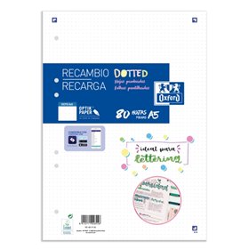 Pacote de Refil Oxford School A5 Pontilhado com 80 Folhas - Papel de Alta Qualidade - Pontilhado para Organizar suas Anotações