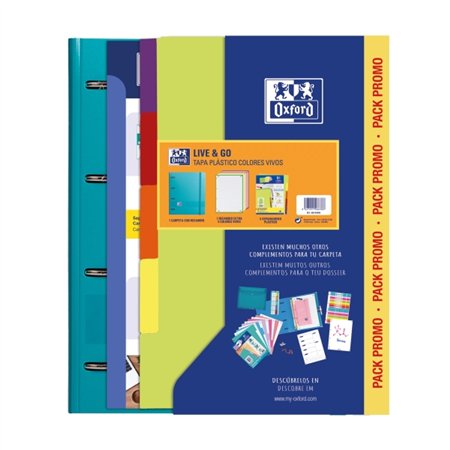 Pasta Oxford Europeanbinder Live & Go tamanho A4+ com refil + divisórias - Capa de plástico de poliestireno expandido - Cores so