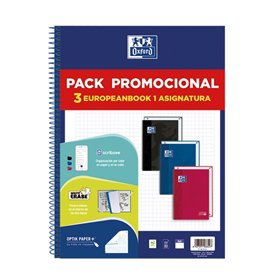 Oxford Europeanbook 1 Classic - Pacote com 3 Cadernos Espirais Formato A4+ Quadriculado 5x5mm - 80 Folhas 90gsm - Capa Extra Dur